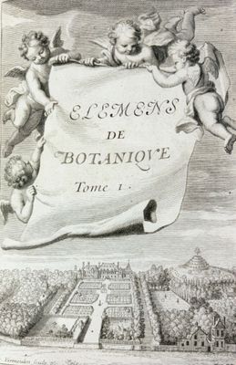 engraving of a banner with cherensils and cherensils flying over a city