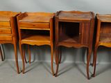 three small wooden tables with drawers and drawers on top of them
