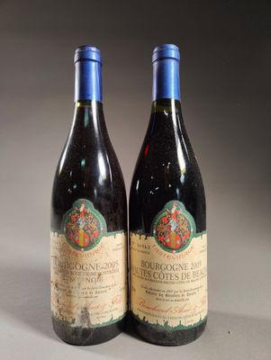 deux bouteilles de vin rouge posées l'une à côté de l'autre sur une table