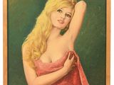 une peinture à l'huile représentant une femme en robe rose