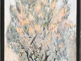 une peinture à l'huile représentant un arbre au milieu d'un champ