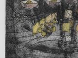 a black and white drawing of food on a table