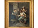 an old painting of a man and a woman playing a game of tennis