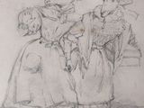 drawing of a woman and a child sitting on a bench