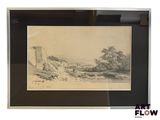 une image représentant un dessin de paysage avec un château en arrière-plan