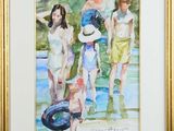 a painting of a group of people on the beach