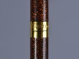a close up of a fountain pen with a gold trim