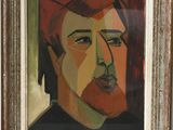 painting of a man with a red hat and a black shirt