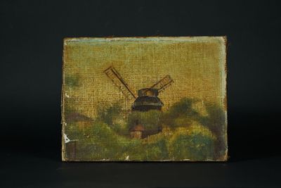 École du XXe siècle Vue d'un moulin Huile sur toile marouflé…