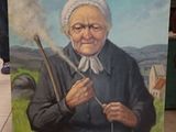 painting of an old woman holding a stick in her hand