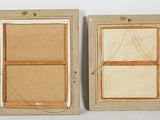 pair of antique wooden picture frames with cork backings