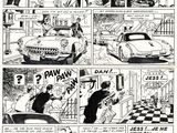 une bande dessinée en noir et blanc avec une voiture en arrière-plan