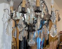 Lustre "cage" en bronze ou laiton doré, à pampilles et pende… (photo 2)