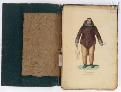 un vieux livre sur lequel figure l'image d'un homme tenant un couteau