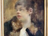 painting of a woman with a cat in her lap