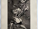 an image of a black and white drawing of a man playing a guitar