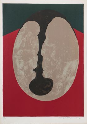 an image of a painting of a man ' s face with a knife in the middle of it
