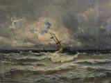 une image représentant un tableau d'un navire en pleine mer agitée