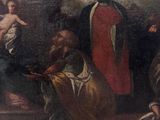 painting of a painting of a man holding a baby in a room