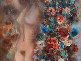 a painting of a woman with flowers in her hair