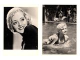 two black and white photos of a woman in a bathing suit and a man in a bathing suit