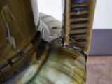 a close up of a glass vase on a table