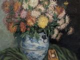 une peinture de fleurs dans un vase sur une table