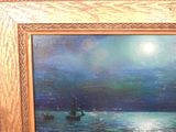 a picture of a painting of a boat in the water