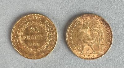 two gold coins, one of which is a woman and one of which is a man