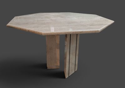 a close up of a table with a marble top on a gray background