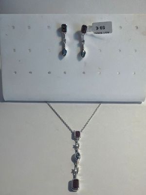 silver plated necklace and earring set with blue topaz glass beads