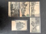 several old black and white photos of people riding motorcycles on a street