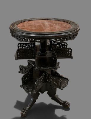 an image of a table with a wooden top on a grey background