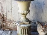 a bird that is standing next to a vase