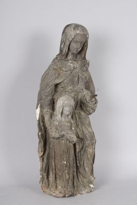 l'Education de la Vierge. Groupe en pierre calcaire. - Photo 1