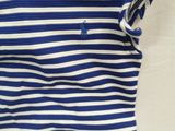 a close up of a blue and white striped shirt on a white background