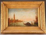 an oil painting of a venice canal scene with a gondola