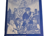 a poster of ninja combat on the wall of a building