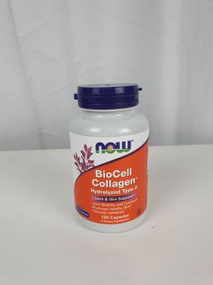 une bouteille de « Now Biocell Collager » posée sur une table