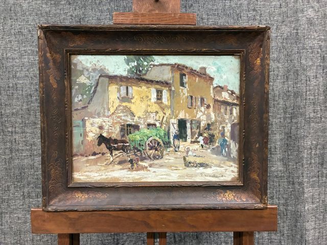 Fernand MAILLAUD (1862-1948) « Rue animée à Hyères ». Gouache sur...