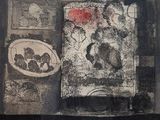 a black and white drawing of a plate of food