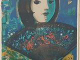painting of a woman holding a fan in a blue and green room