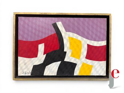 peinture représentant un drapeau rouge, jaune, noir et blanc sur fond violet