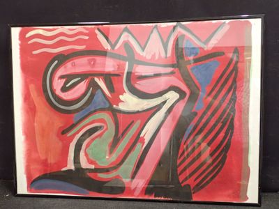 peinture représentant une œuvre abstraite rouge et noire sur fond noir