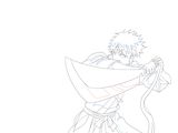 drawing of a man with a sword in a white dress