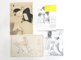 three japanese woodblock prints of a woman and a man
