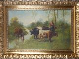 une image d'une peinture de vaches dans un champ