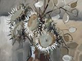 une peinture de fleurs dans un vase sur une table