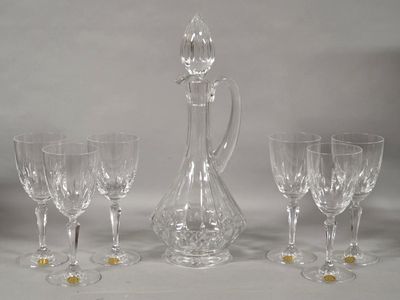 VERRERIE. Les Grands Ducs. Carafe et 6 verres en cristal.