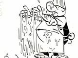 cartoon drawing of a man pouring something into a container